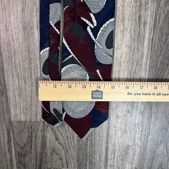 Elements Men’s Abstract Swirl Pattern Silk Necktie Burgundy Navy Gray - Picture 5 of 5
